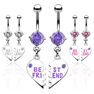 Dvojitý piercing do pupku zlomené srdce BEST FRIEND N21.15 - Farba piercing: Fialová